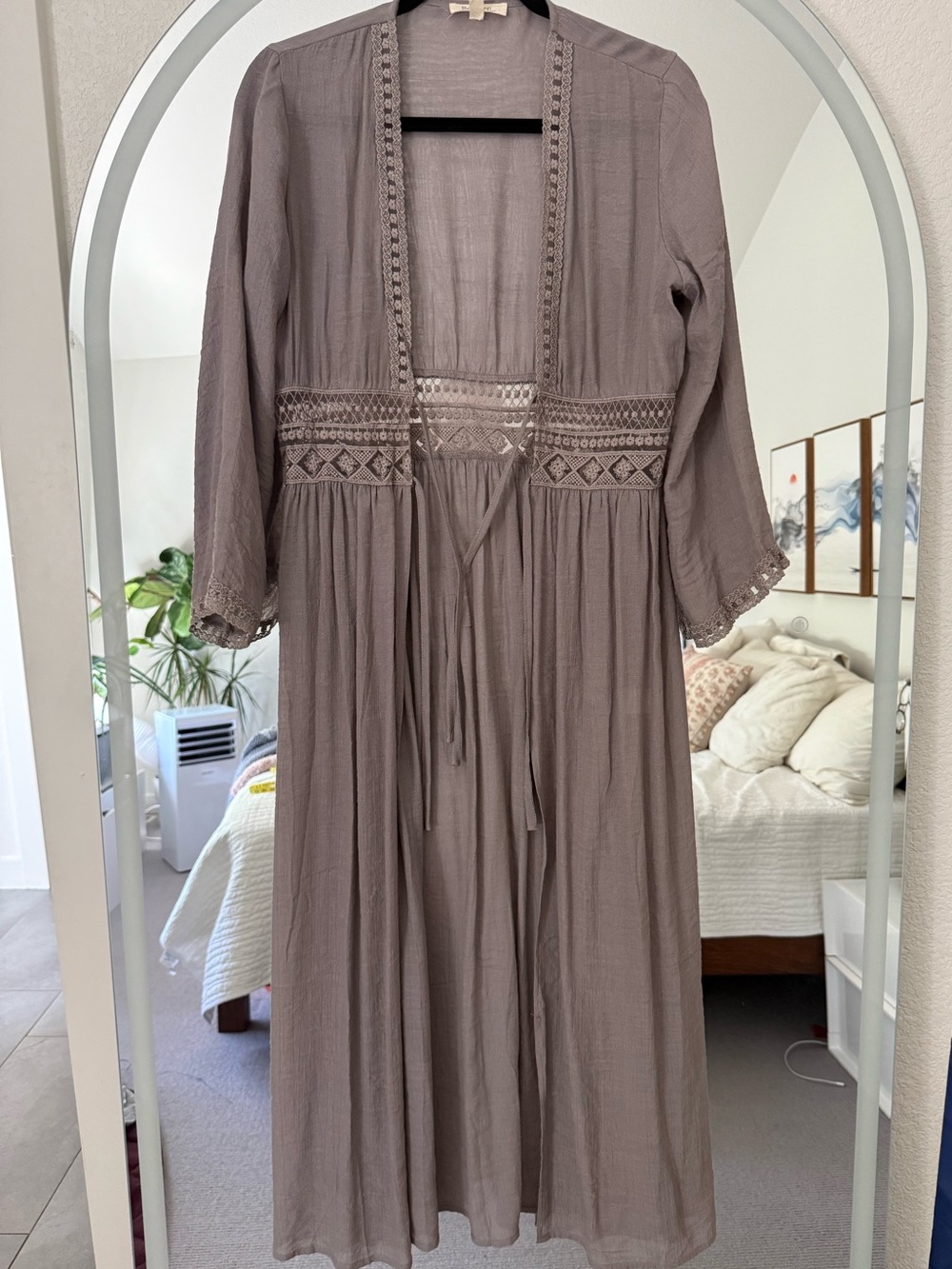 Gray Lace-Trim Maxi Duster.